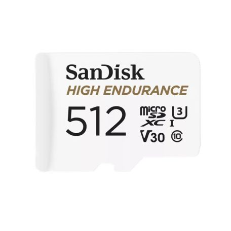 SanDisk MicroSD kártya - 512GB microSDXC High Endurance (100 MB/s, Class 10 U3, V30) + adapter