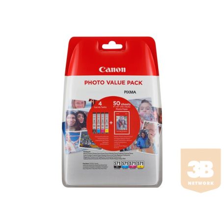 CANON CLI-571 Value Pack Blister 4x6 Phot Paper PP-201 50sheets + Cyan Magenta Yellow & Photo Black ink tanks