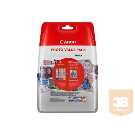 CANON CLI-571 Value Pack blister security 4x6 Phot Paper PP-201 50sheets + Cyan Magenta Yellow & Photo Black ink tanks