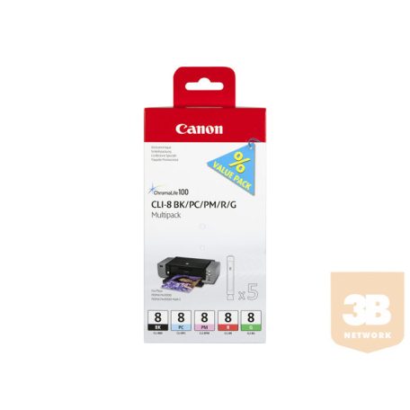 CANON CLI-8 BK PC PM R G ink cartridge black and four colour standard capacity combopack blister with alarm