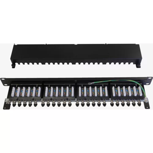 Patch panel 24-es Cat.6a FTP, fekete (100-032) EXCEL
