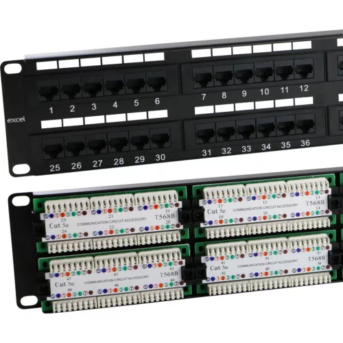 Patch panel 48-as Cat.5e UTP, 2U, fekete (100-728) EXCEL