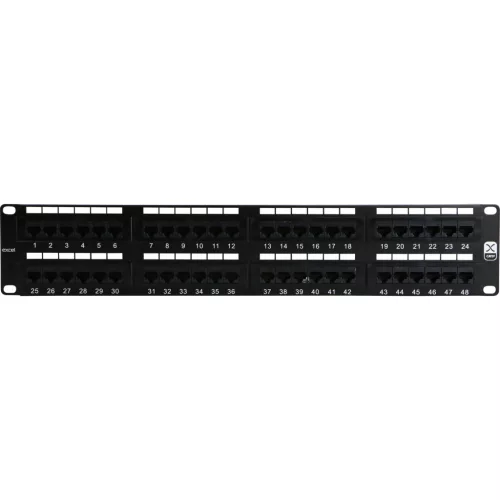 Patch panel 48-as Cat.5e UTP, 2U, fekete (100-728) EXCEL