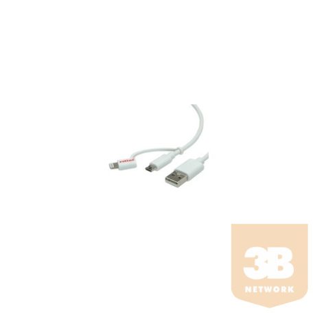 KAB Roline USB A - MicroB + Lightning adatkábel - 1m