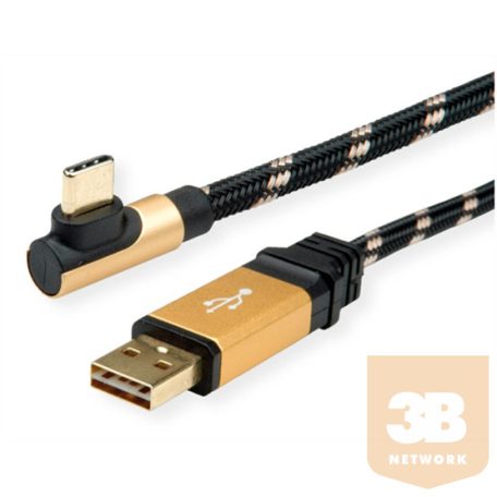 KAB ROLINE Adapter USB-C (90°) - USB 2.0 - 0,8m - arany/fekete