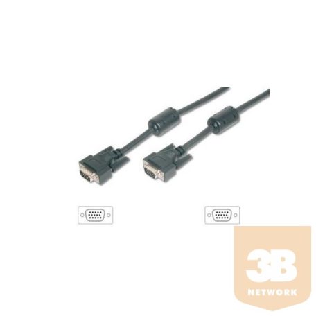 Equip VGA kábel HD15 apa/apa, ferrit gyűrűvel, 5m, fekete