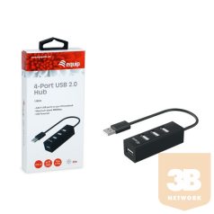   Equip-Life USB Hub - 128955 (4 Port, USB2.0, USB tápellátás, kompakt dizájn, fekete)