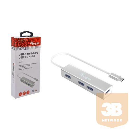 Equip-Life USB Hub - 128958 (USB-C 3.0, 4 Port, USB tápellátás, kompakt dizájn, ezüst)