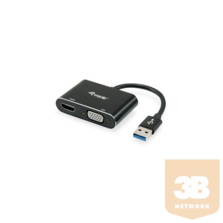 Equip Átalakító Kábel - 133386 (USB3.0 - VGA+HDMI, apa/anya, 1920x1080/60Hz, fekete)