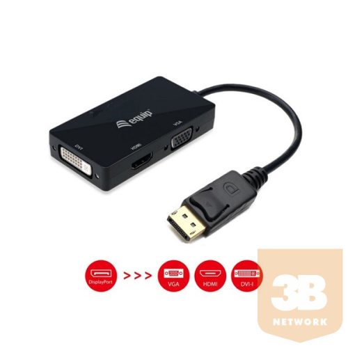 Equip Átalakító - 133441 (DisplayPort to VGA/HDMI/DVI, fekete)