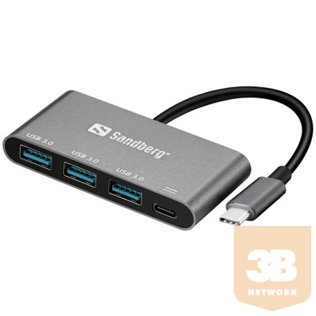 SANDBERG USB-C tartozék, USB-C to 3xUSB 3.0 Hub + PD
