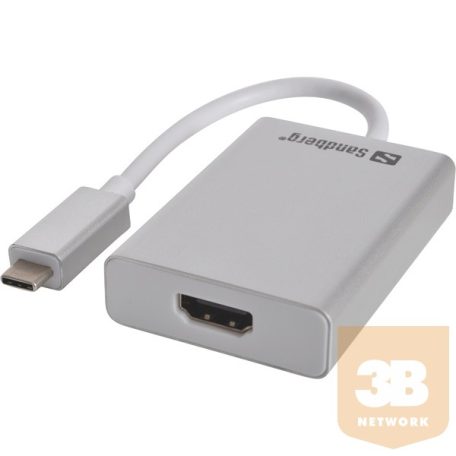 Sandberg HDMI kábel Átalakító - USB-C to HDMI Link (ezüst; USB-C bemenet; HDMI (anya) kimenet; 2048x1152@32bit)