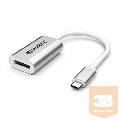 Sandberg Kábel Átalakító - USB-C to DisplayPort Link (ezüst; USB-C bemenet - DisplayPort kimenet; Aluminium)