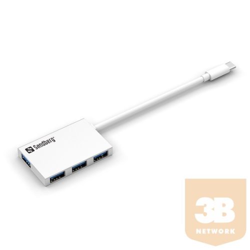 Sandberg USB Hub - USB-C to 4xUSB3.0 Pocket Hub (ezüst; USB-C bemenet; 4port USB3.0 kimenet, aluminium)