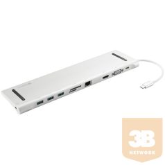   Sandberg Notebook Dokkoló - USB-C 10-in-1 Docking Station (USB-C, HDMI/VGA, 3x USB3.0, 1x RJ-45, Audio, kártyaolvasó)