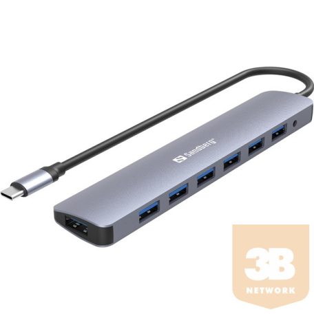 SANDBERG USB-C tartozék, USB-C to 7 x USB 3.0 Hub