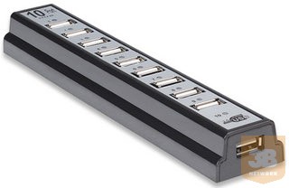 Manhattan Hi-Speed USB 2.0 Hub 10 port + tápegység, fekete