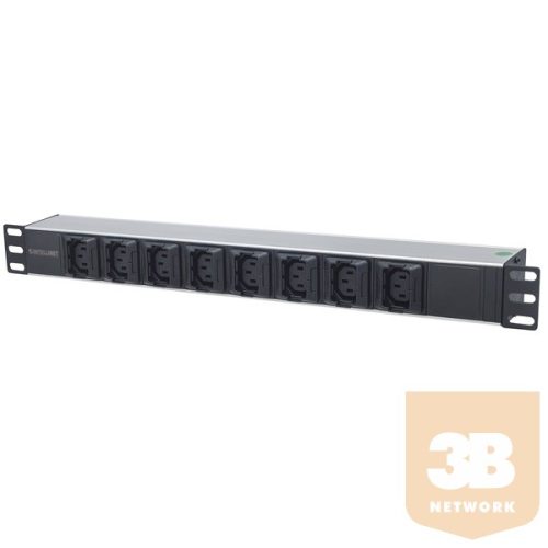 Manhattan elosztó - 19" 1U Rackmount elosztó, 8db C13 aljzat kiesés gátlóval (Anti-Shedding), 2m eltávolítható kábel