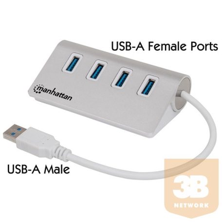 Manhattan USB HUB - USB 3.0-ról 4db USB 3.0-ra, Aluminium burkolat