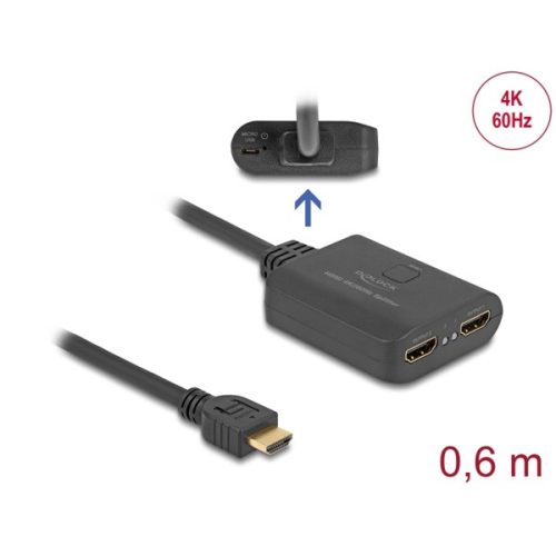 DELOCK Splitter HDMI 1x HDMI in > 2x HDMI out 4K 60Hz with downscaler