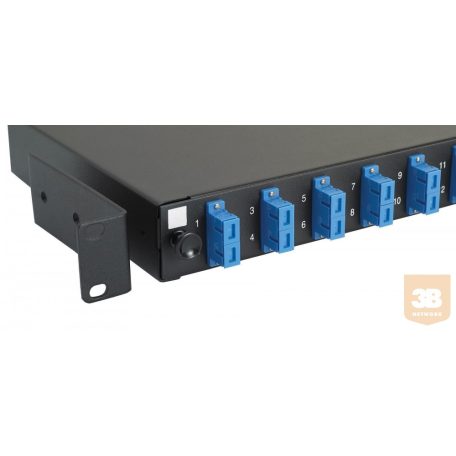 Optikai patch panel 1U SM SC duplex 12 port, 8 SC duplex toldóval töltve (200-482) EXCEL