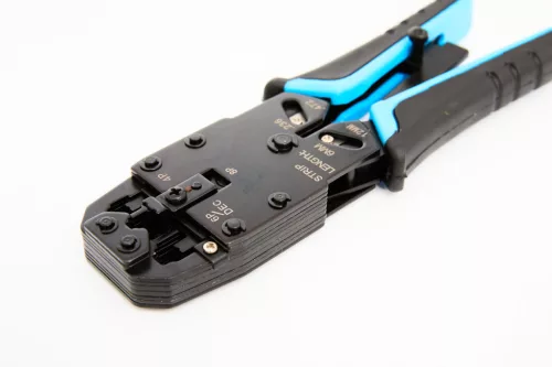 UTP és FTP RJ45 Krimpelő fogó 4P/6P/8P racsnis, fém, homloknyomós (RJ45, RJ11, RJ12)