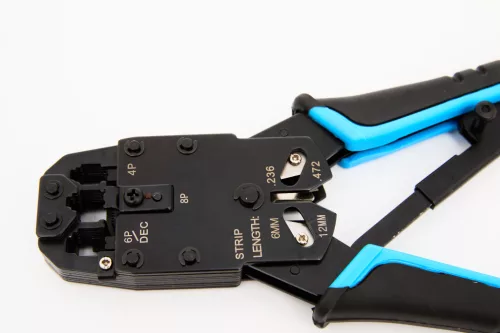 UTP és FTP RJ45 Krimpelő fogó 4P/6P/8P racsnis, fém, homloknyomós (RJ45, RJ11, RJ12)