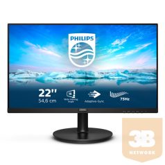   PHILIPS VA LCD monitor 21,5" 222V8LA, 1920x1080, 16:9, 250cd/m2, 4ms, 75Hz, HDMI/VGA/DP, hangszóró