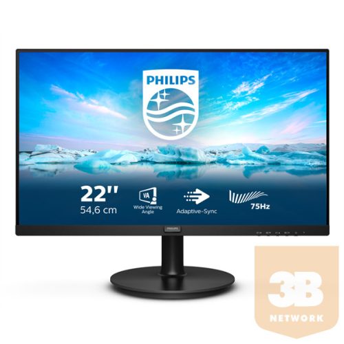 PHILIPS VA LCD monitor 21,5" 222V8LA, 1920x1080, 16:9, 250cd/m2, 4ms, 75Hz, HDMI/VGA/DP, hangszóró