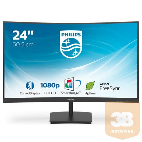Philips ívelt monitor 241E1SC/00 - 23,6", 1920x1080, 16:9, 240 cd/m2, 4 ms, 75 Hz, VGA, HDMI, FreeSync