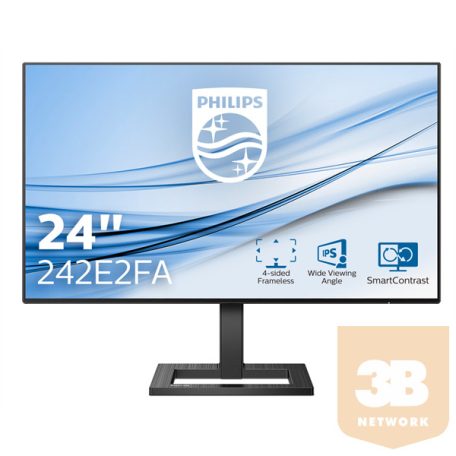 Philips IPS monitor 242E2FA - 23,8", 1920x1080, 16:9, 300 cd/m2, 1ms, 75Hz, VGA, HDMI, DisplayPort, hangszóró, FreeSync