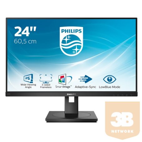 Philips IPS monitor 23,8" - 242S1AE/00 1920x1080, 16:9, 250 cd/m2, 4ms, VGA, DVI, HDMI, DisplayPort hangszóró, áll. mag.