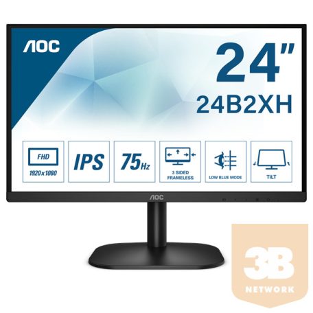 AOC IPS monitor 23,8" - 24B2XH/EU 1920x1080, 16:9, 250 cd/m2, 4 ms, VGA, HDMI, 75Hz
