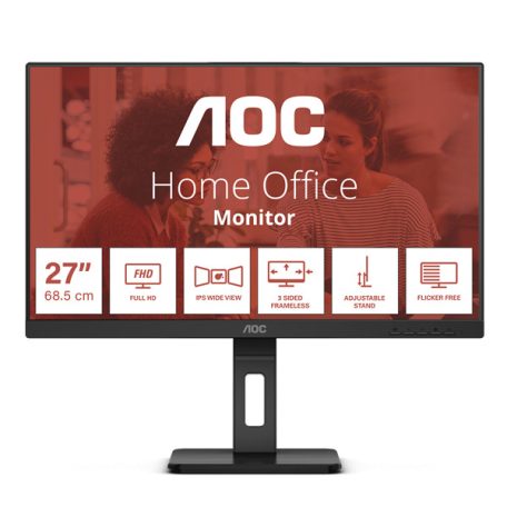 AOC IPS monitor 27" 27E3QAF, 1920x1080, 16:9, 300cd/m2, 4ms, HDMI/DisplayPort/VGA, Pivot, hangszóró