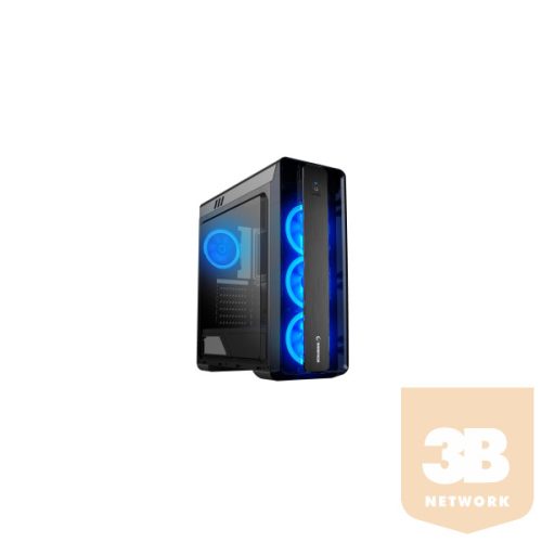 Rampage Számítógépház - Prestige (fekete; ablakos; ATX; alsó táp; 4x120mm LED; 1xUSB3.0 + 2xUSB2.0, I/O; porszűrő)