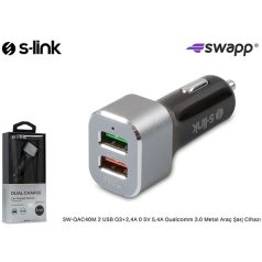   S-Link Autós töltő - Swapp SW-QAC40M (7W, USB, 1x5V 2.4A + 1x Quick charge 3.6-6.5V, 3A/6.5-9V, 2A/9-12V, 1.5A)