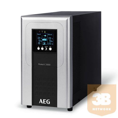 AEG szünetmentes tápegység, PROTECT C 1000, 1000VA (900W), 4 x IEC 320 C13, online kettős konverziós UPS, AVR, LCD