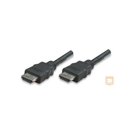 Manhattan HDMI kábel, monitor, HDMI/HDMI 1.4, Ethernet, 10m, fekete, nikkelezett csat
