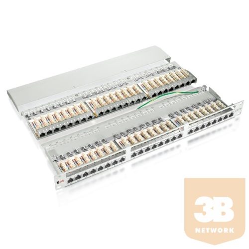 Equip 326448 Cat6 patch panel 48 port, 1U, fekete, árnyékolt