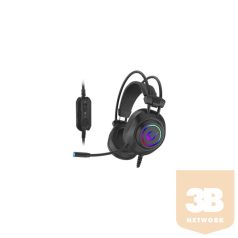   Rampage Fejhallgató - RM-K19 RAGING PLUS (7.1, mikrofon, USB, hangerőszabályzó, nagy-párnás, fekete, RGB LED)