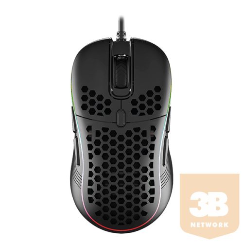 Rampage Egér Gamer - SMX-R85 GENTLE (6400DPI, 6 gomb, makro, RGB LED, harisnyázott kábel, fekete)