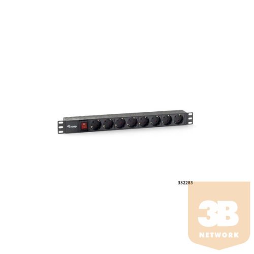 Equip Rack Kiegészítő - 333283 (Hálózati elosztó (PDU), 1U(19"), 8 x Schuko, kapcsoló, fekete)