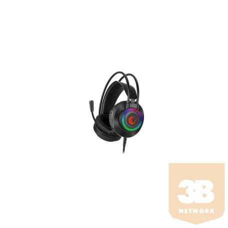 Rampage Fejhallgató - RM-K27 X-JAMMER (7.1, mikrofon, 3,5 mm Jack, hangerőszabályzó, nagy-párnás, fekete, RGB LED)