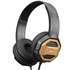   Snopy Fejhallgató - SN-101 BONNY Gold (stereo, mikrofon, 3.5mm jack, hangerőszabályzó, 1m kábel, fekete-arany)