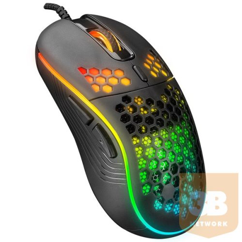 Everest Gamer Egér - SM-G66 X-HOLE  (8000 DPI, 7gomb, 1,5m harisnyázott kábel,optikai, fekete, RGB LED)