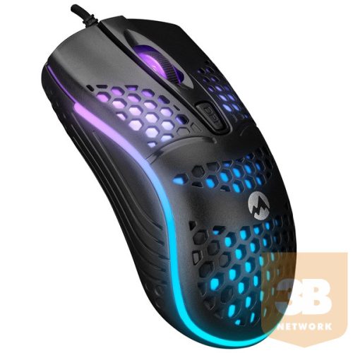 Everest Gamer Egér - SM-654 ECO (1600 DPI, 4gomb, 1,2m harisnyázott kábel,optikai, fekete, RGB LED)