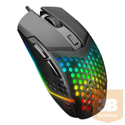 Everest Gamer Egér - SM-GX19 ANGARD  (7200 DPI, 6gomb, 1,5m harisnyázott kábel,optikai, fekete, RGB LED)