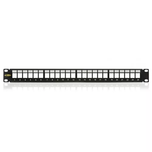 KELINE Patch Panel 1U 24 db keystone modul számára, csatlakozó nélkül, Fekete