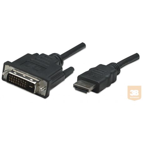 Manhattan HDMI kábel, monitor, HDMI-DVI-D 24+1 M/M 3m, fekete