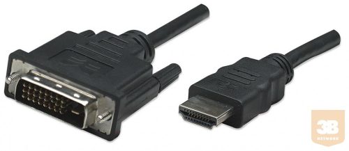 Manhattan HDMI kábel, monitor, HDMI-DVI-D 24+1 M/M 3m, fekete